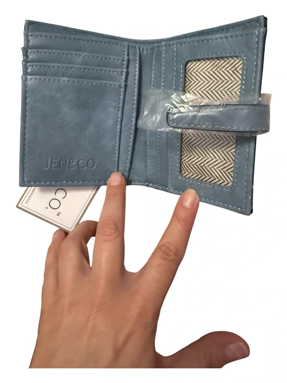 Light Blue Vegan Woven Compact Wallet by Jen & Co